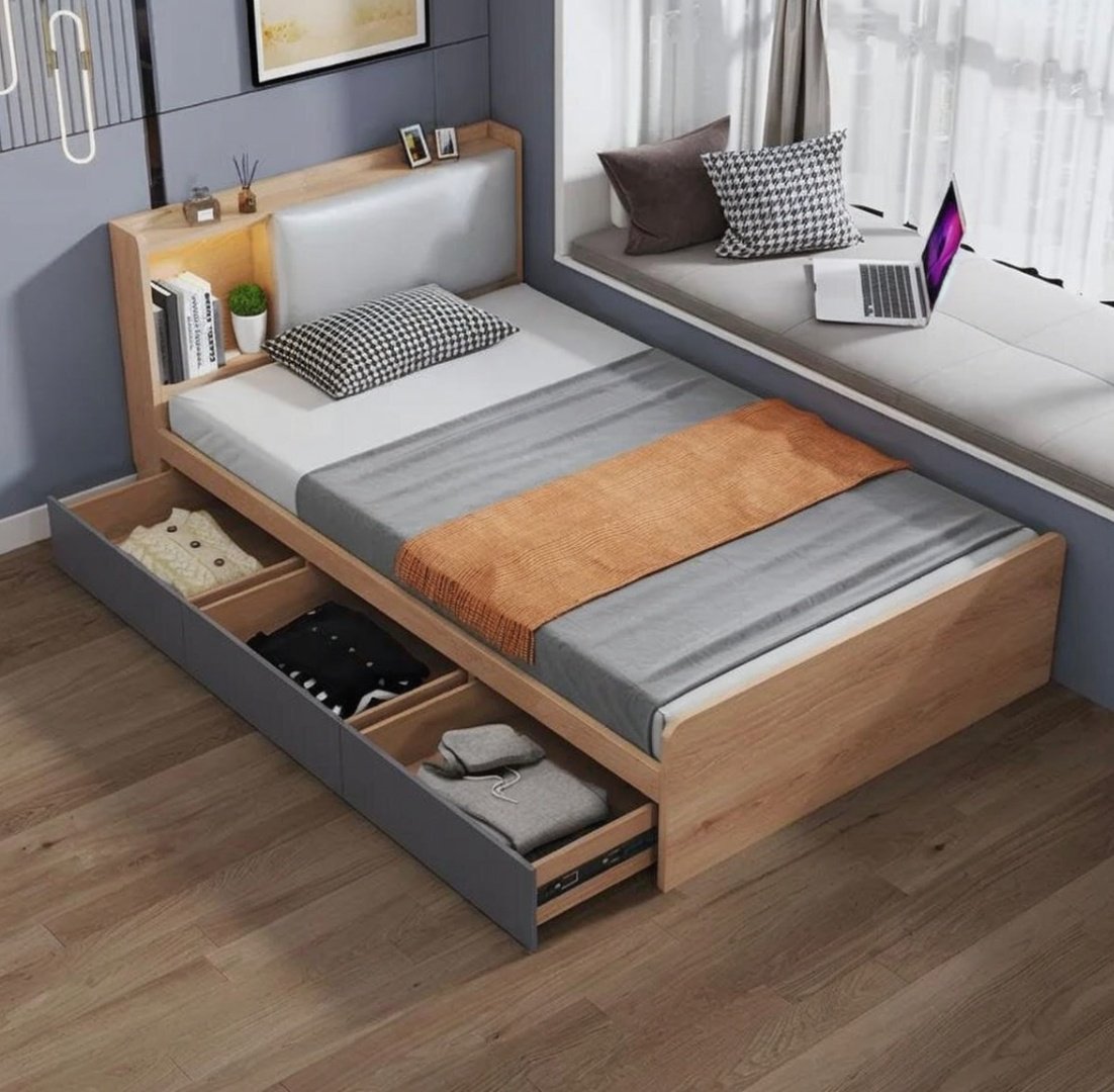 Кровать Den store Comfort d-8 односпальная, 100х200 см (с матрасом, без подъёмного механизма) коричневый, серый купить,NaN