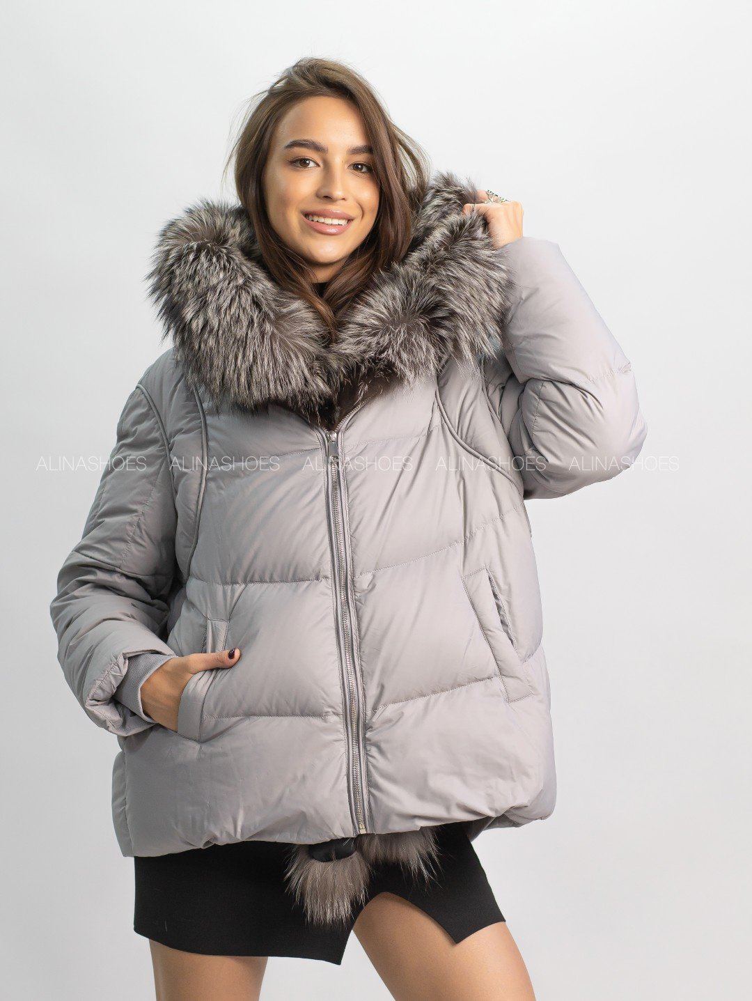 Пуховик alinashoes серый купить,NaN