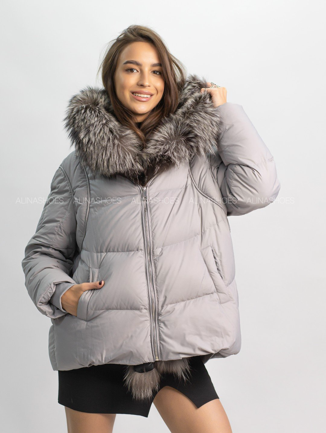 Пуховик alinashoes серый купить,NaN