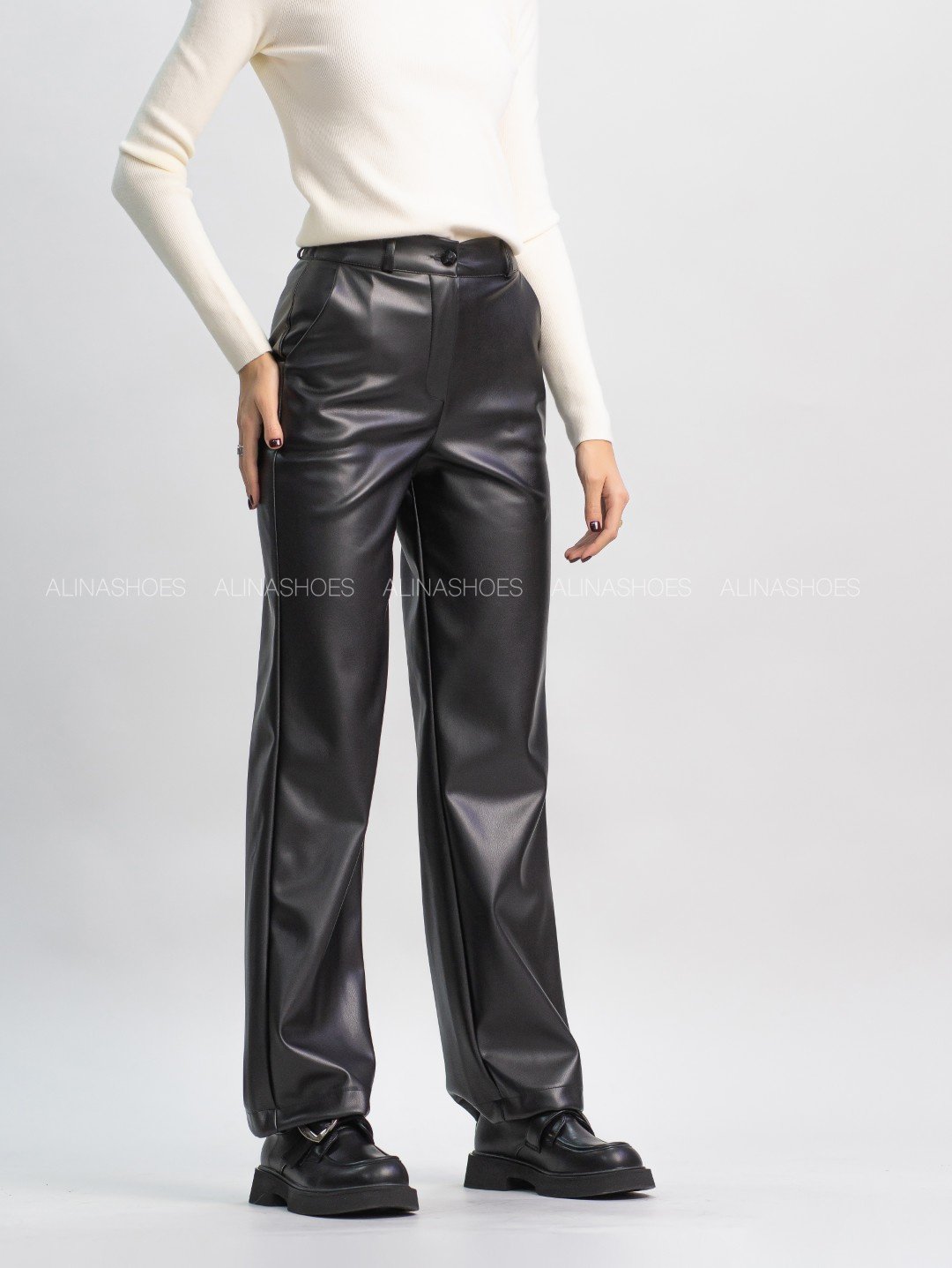 Кожаные брюки alinashoes черный купить,NaN