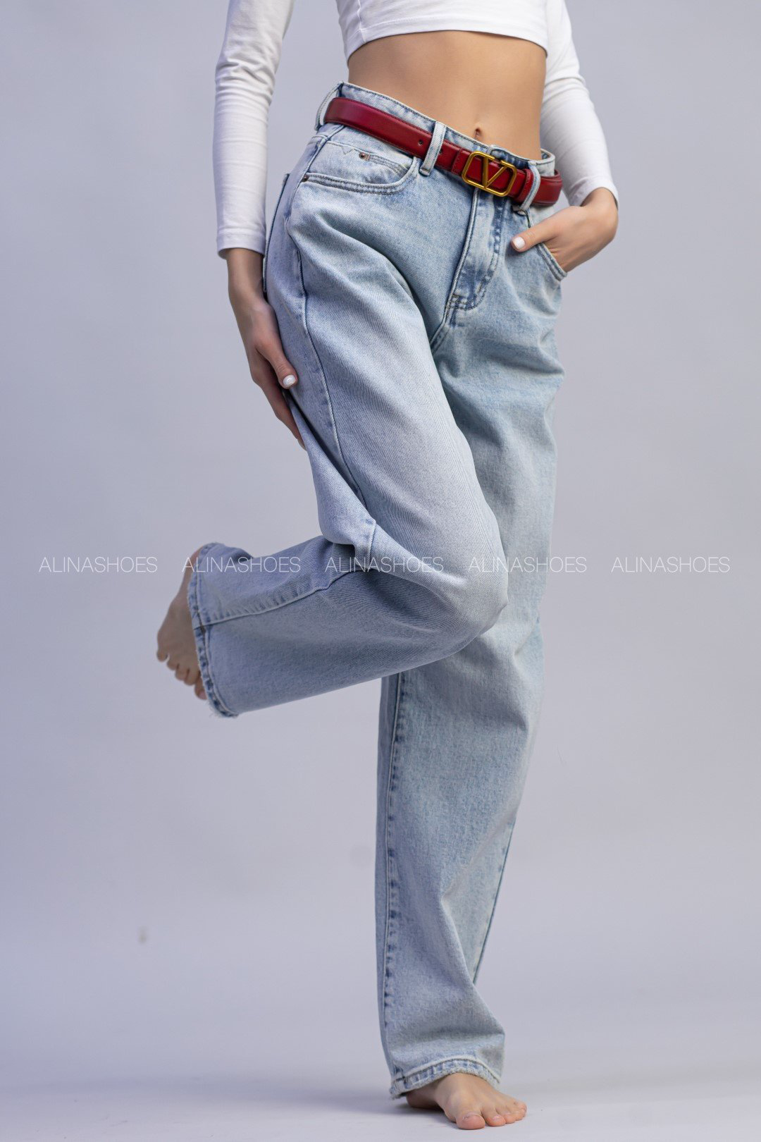 Джинсы багги alinashoes голубой купить,NaN