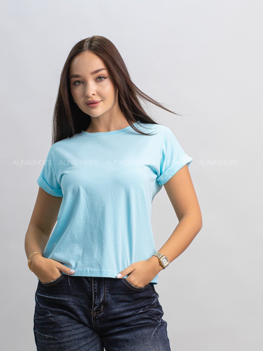 Футболка alinashoes без принта голубая one size купить,NaN