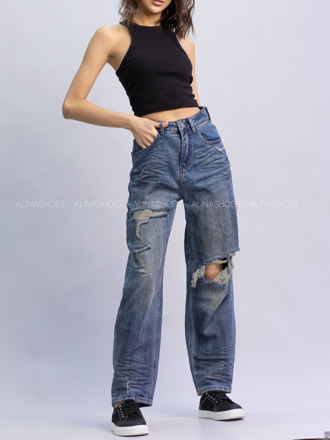 Джинсы прямые alinashoes голубой купить,NaN