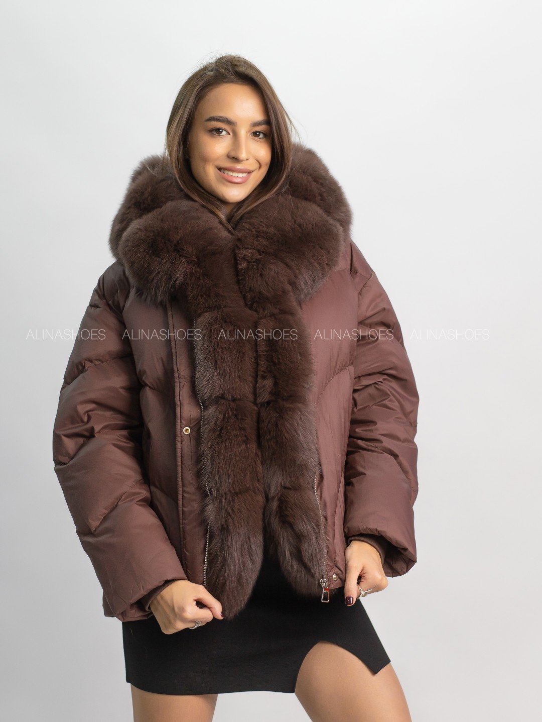 Пуховик alinashoes коричневый купить,NaN