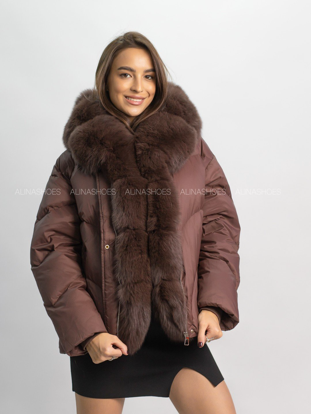 Пуховик alinashoes коричневый купить,NaN