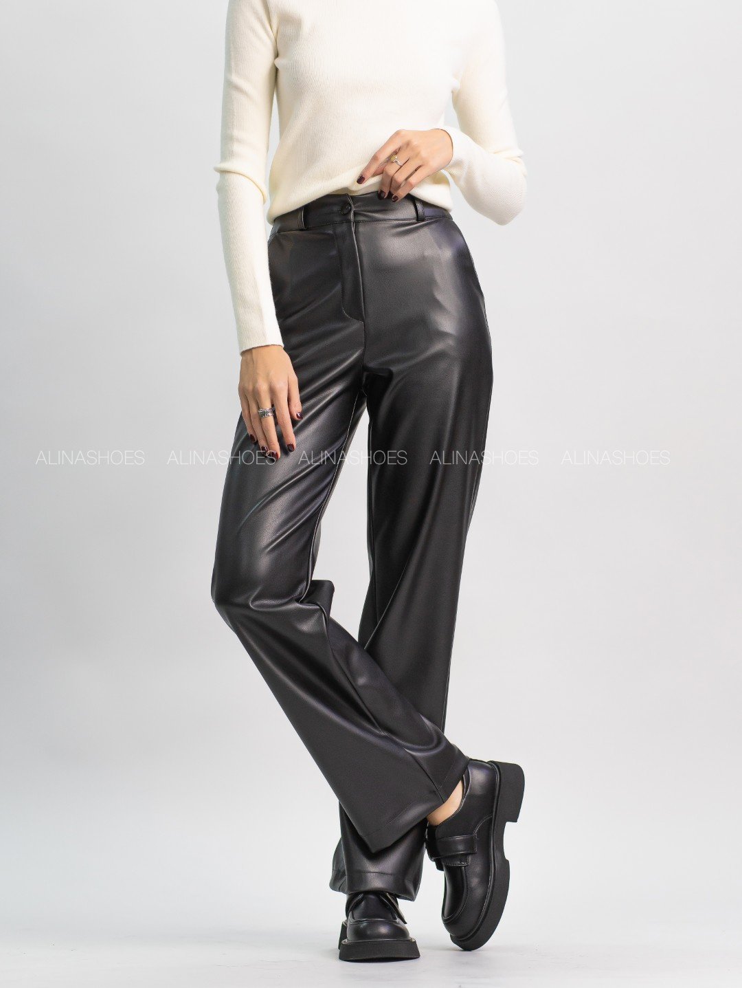 Кожаные брюки alinashoes черный купить,NaN