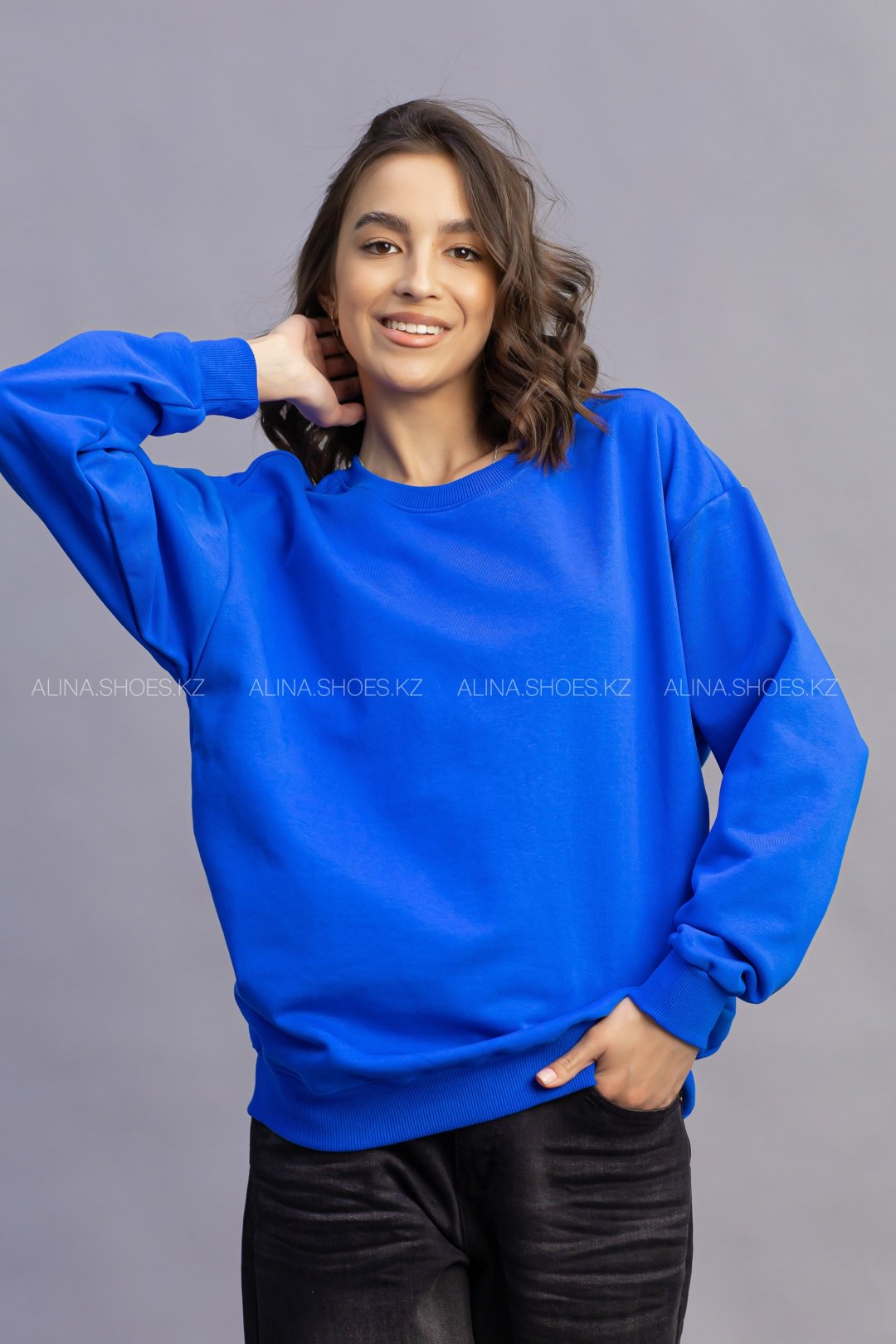Свитшот alinashoes без принта синий 3XL купить,NaN