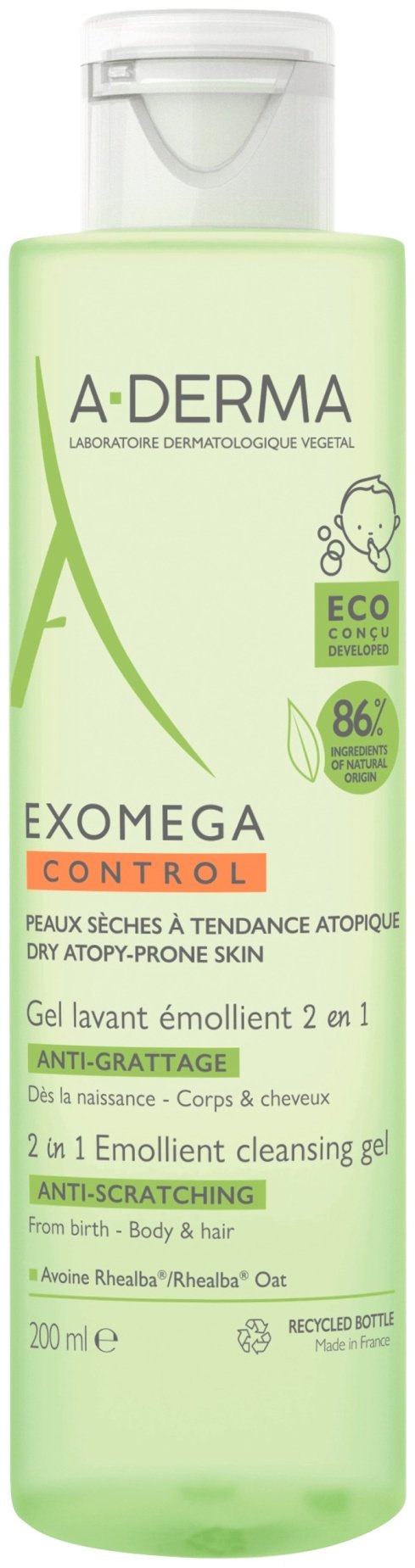 A-DERMA EXOMEGA CONTROL 2в1 Смягчающий очищающий гель 200 мл купить,NaN