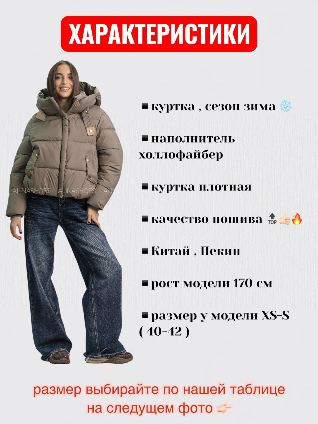 Зимняя куртка alinashoes темно-бежевый купить,NaN