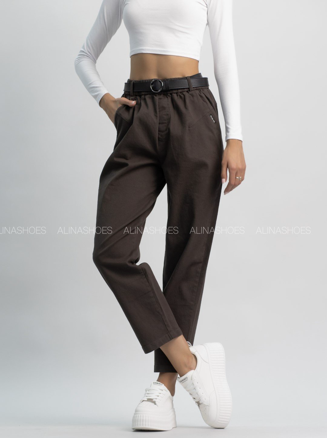Джинсы джинсы-мом alinashoes коричневый купить,NaN