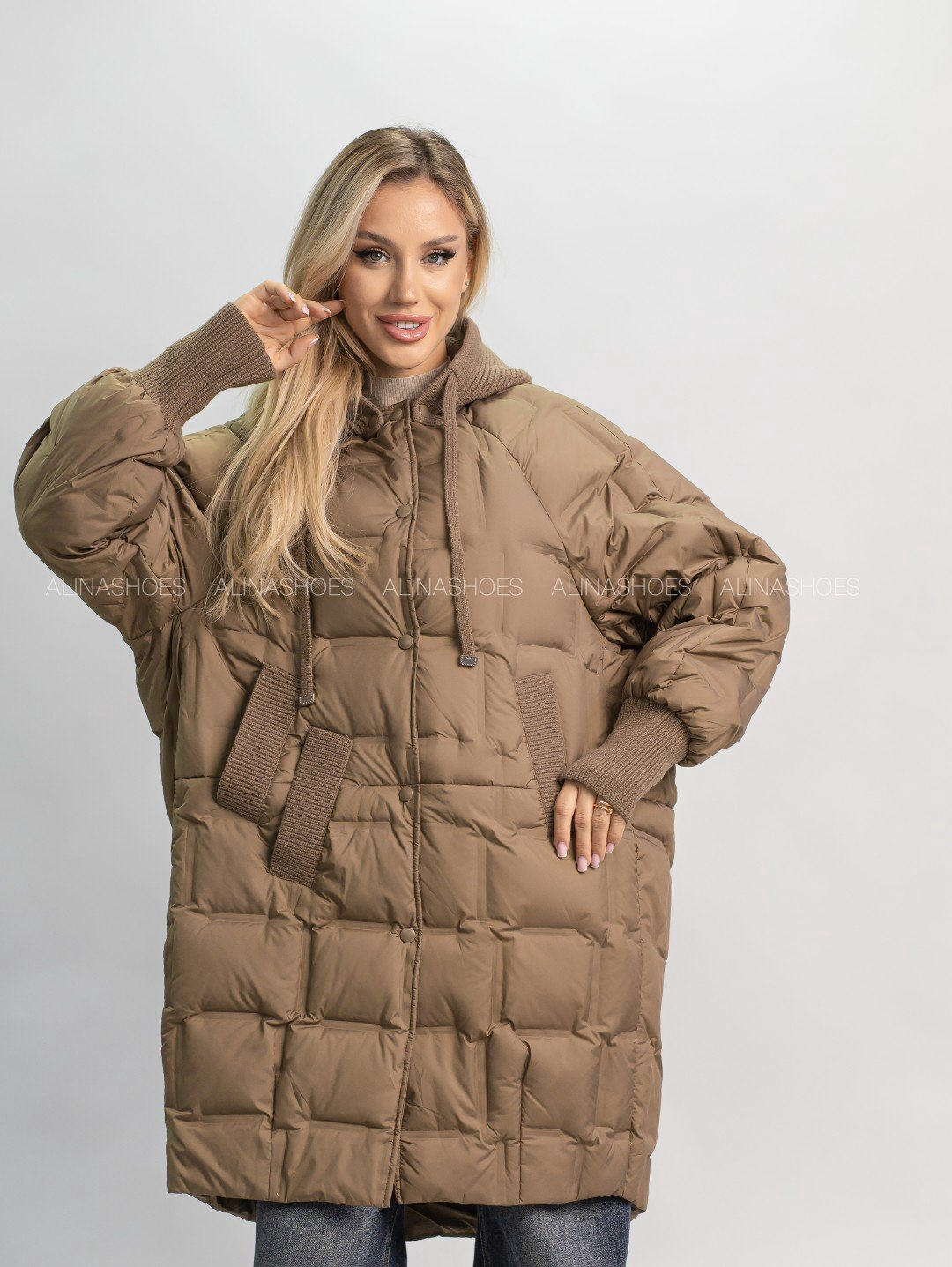 Пуховик alinashoes коричневый купить,NaN