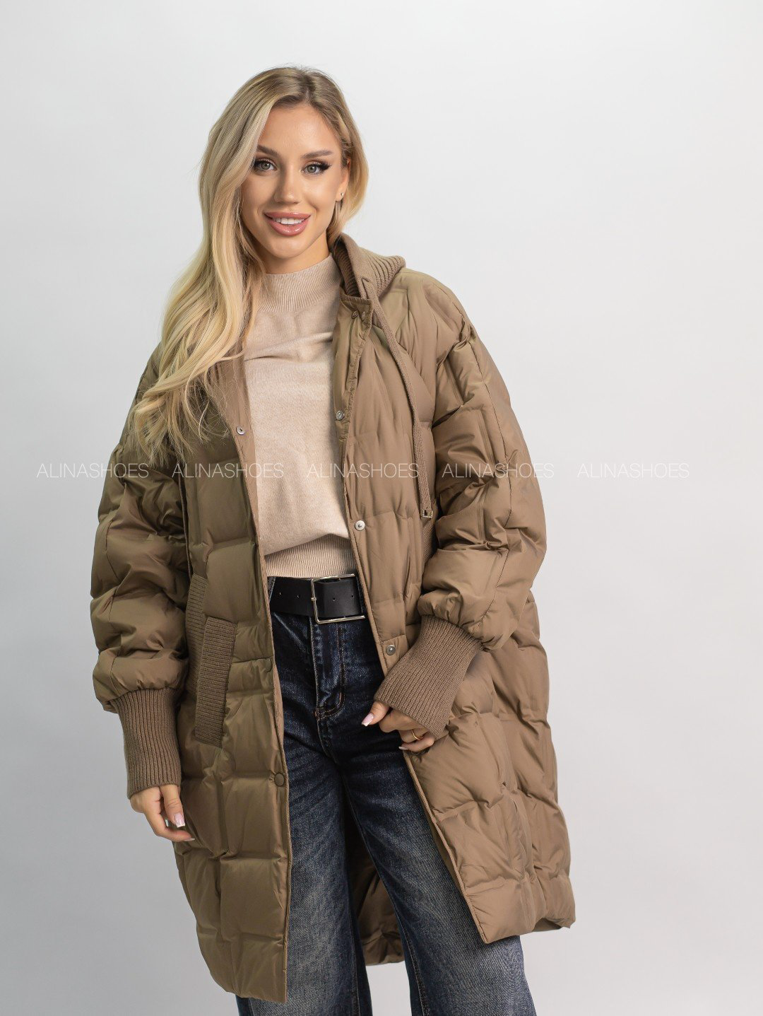 Пуховик alinashoes коричневый купить,NaN