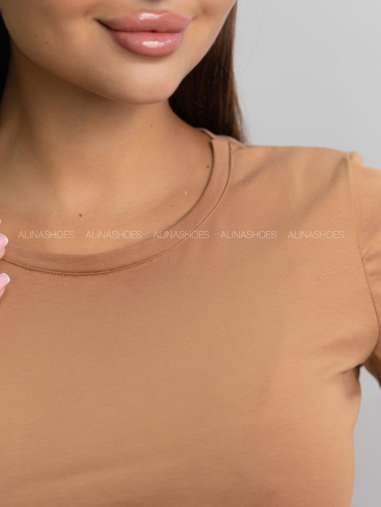 Футболка alinashoes без принта коричневая XL купить,NaN