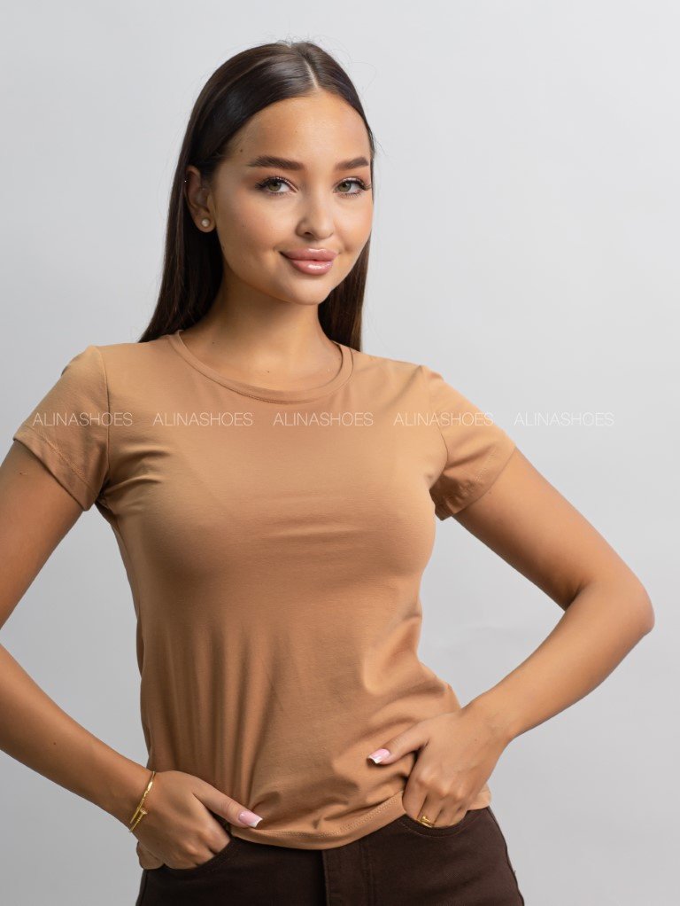 Футболка alinashoes без принта коричневая XL купить,NaN