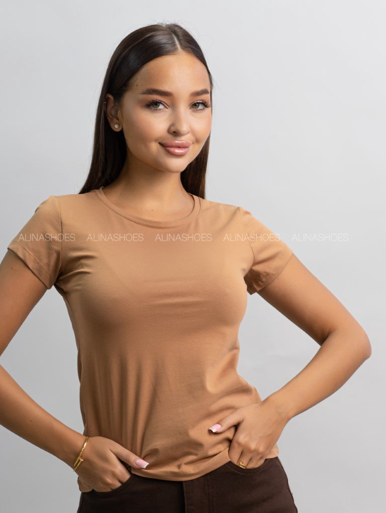 Футболка alinashoes без принта коричневая XL купить,NaN