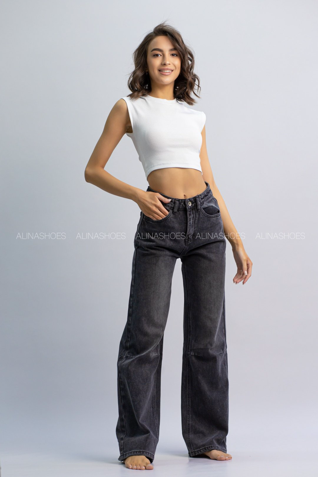 Джинсы прямые alinashoes серый купить,NaN