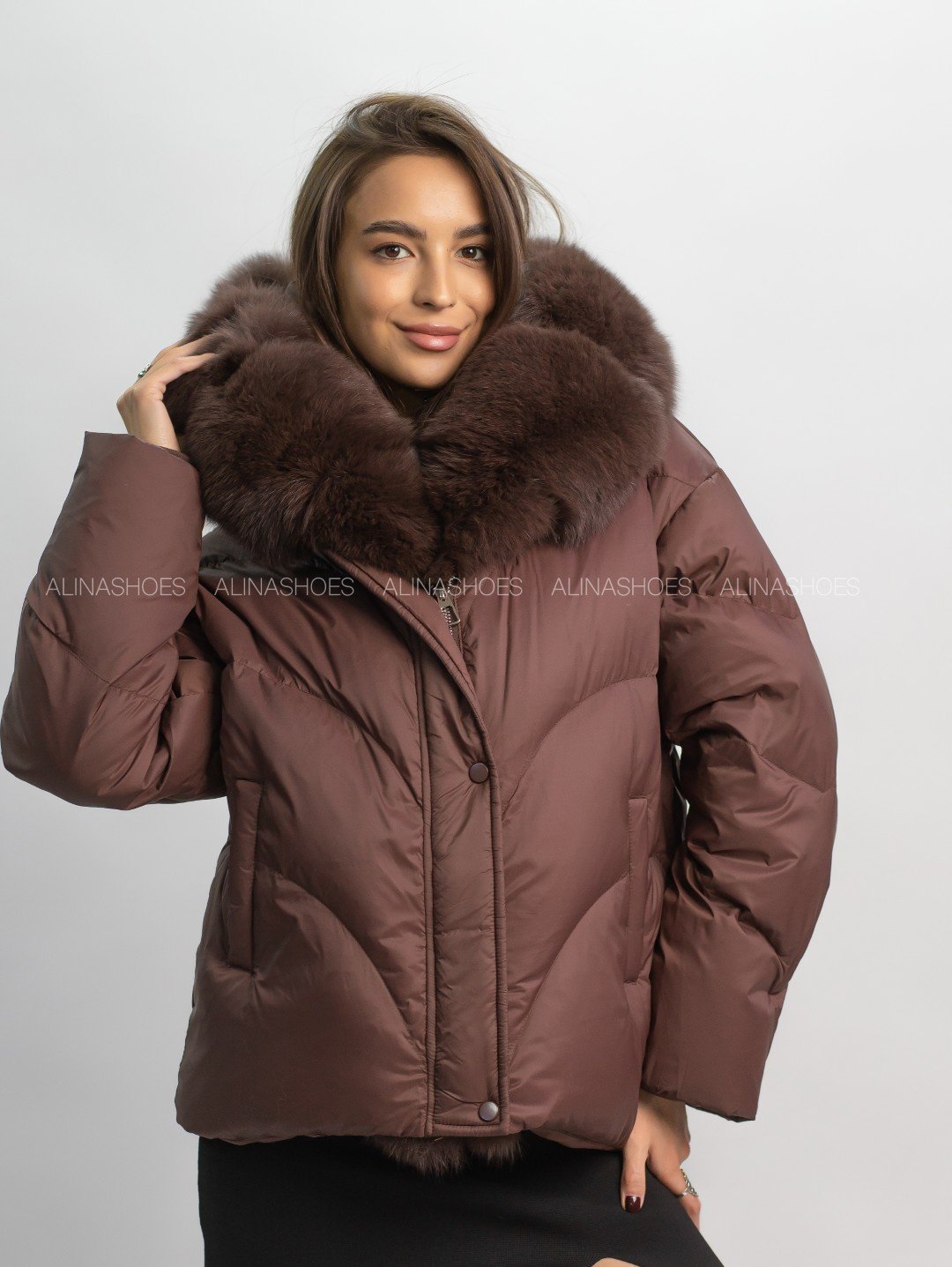 Пуховик alinashoes коричневый купить,NaN