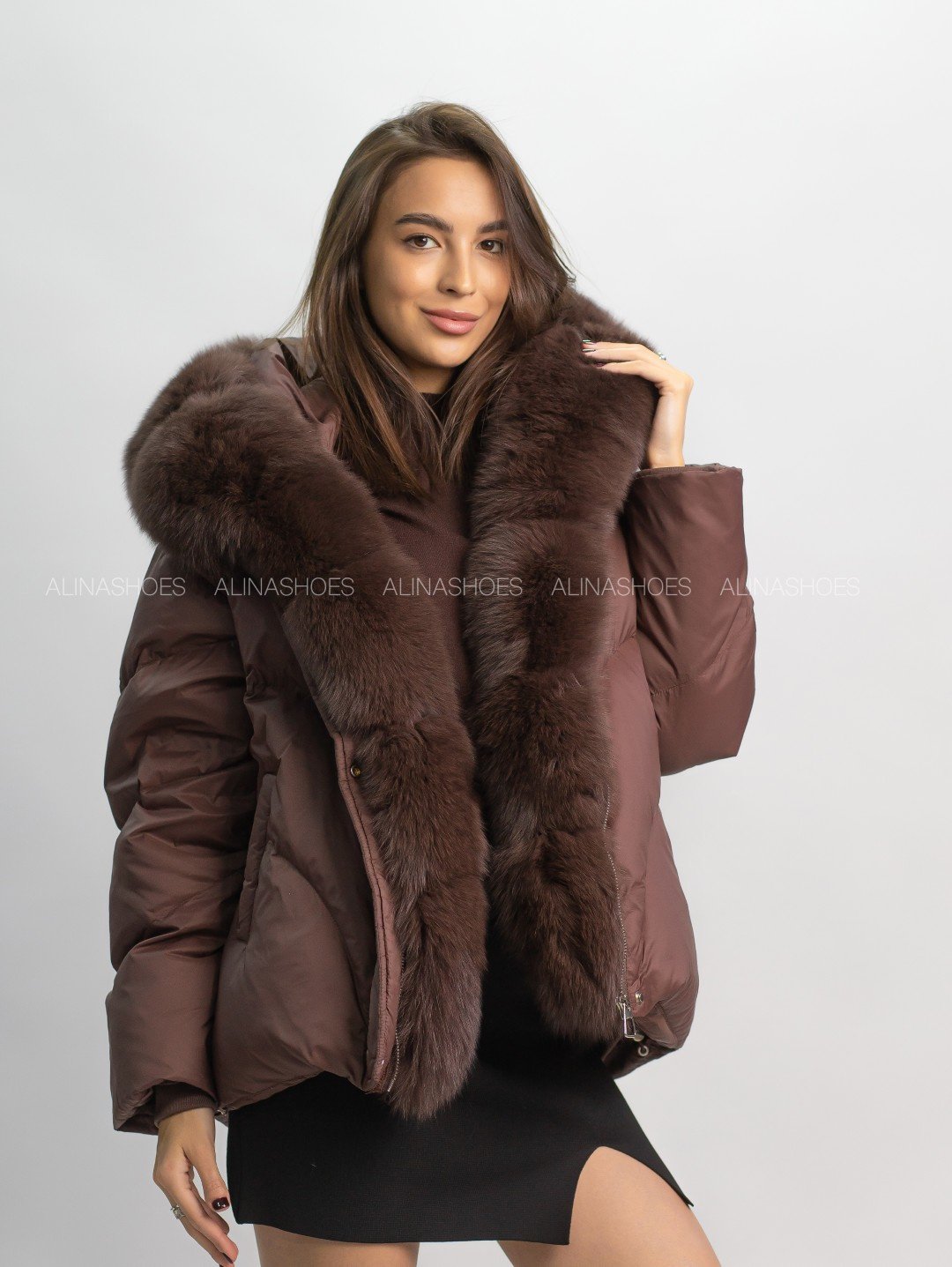 Пуховик alinashoes коричневый купить,NaN