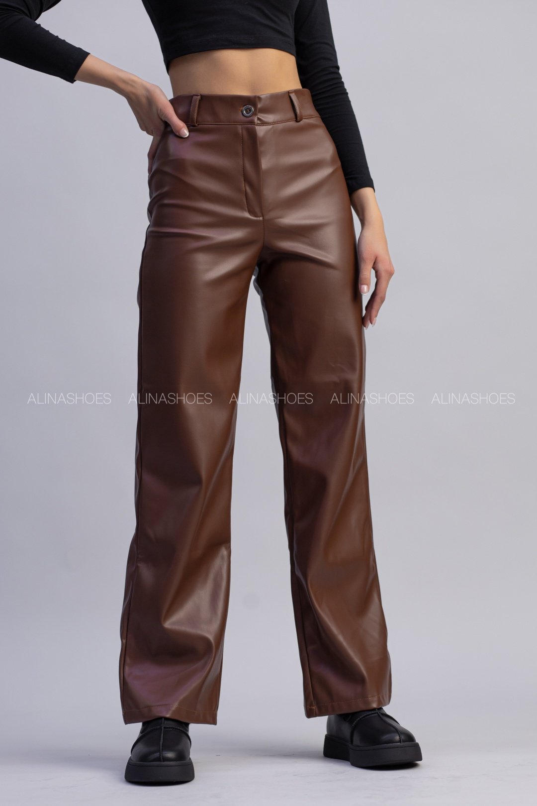 Кожаные брюки alinashoes коричневый купить,NaN