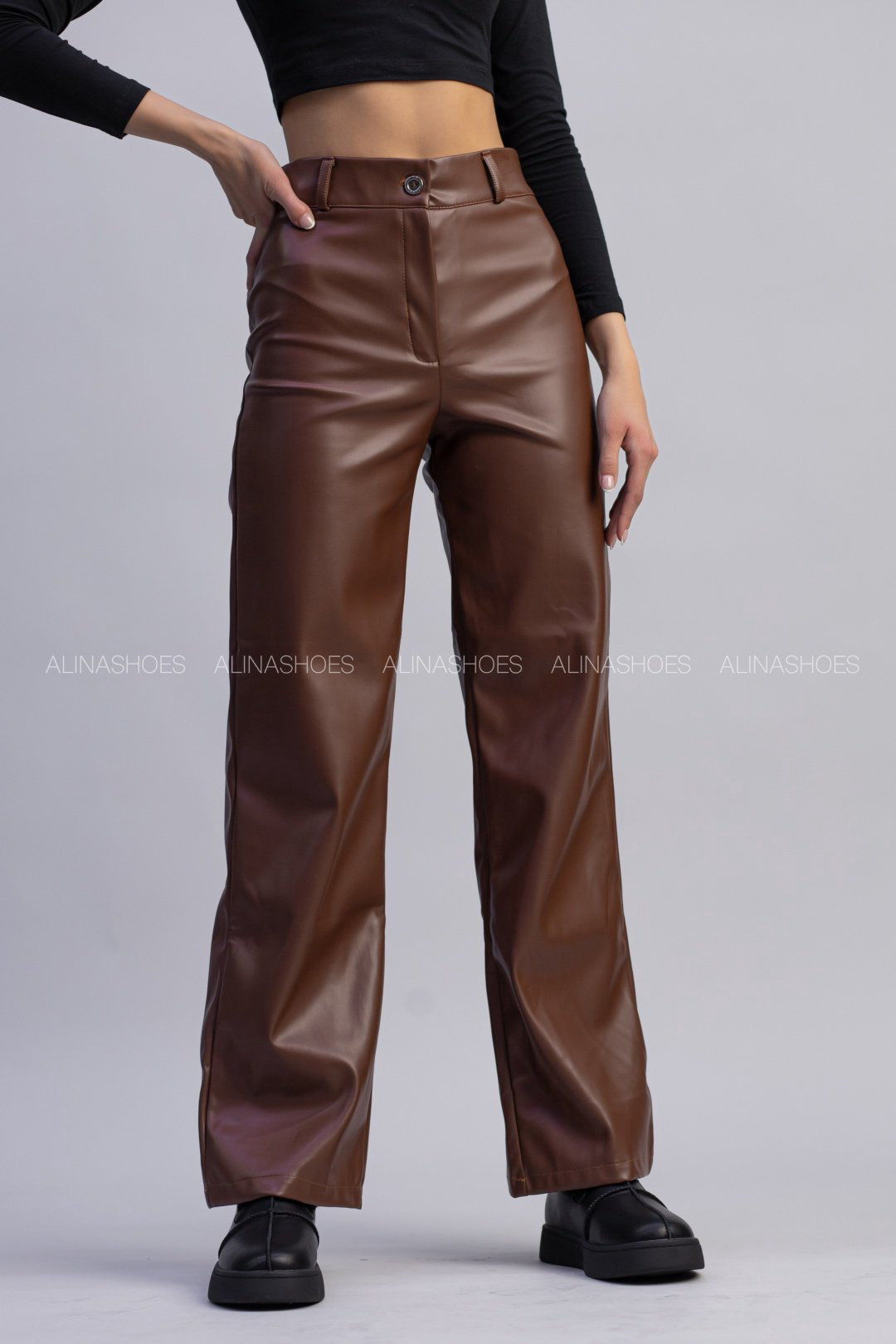 Кожаные брюки alinashoes коричневый купить,NaN