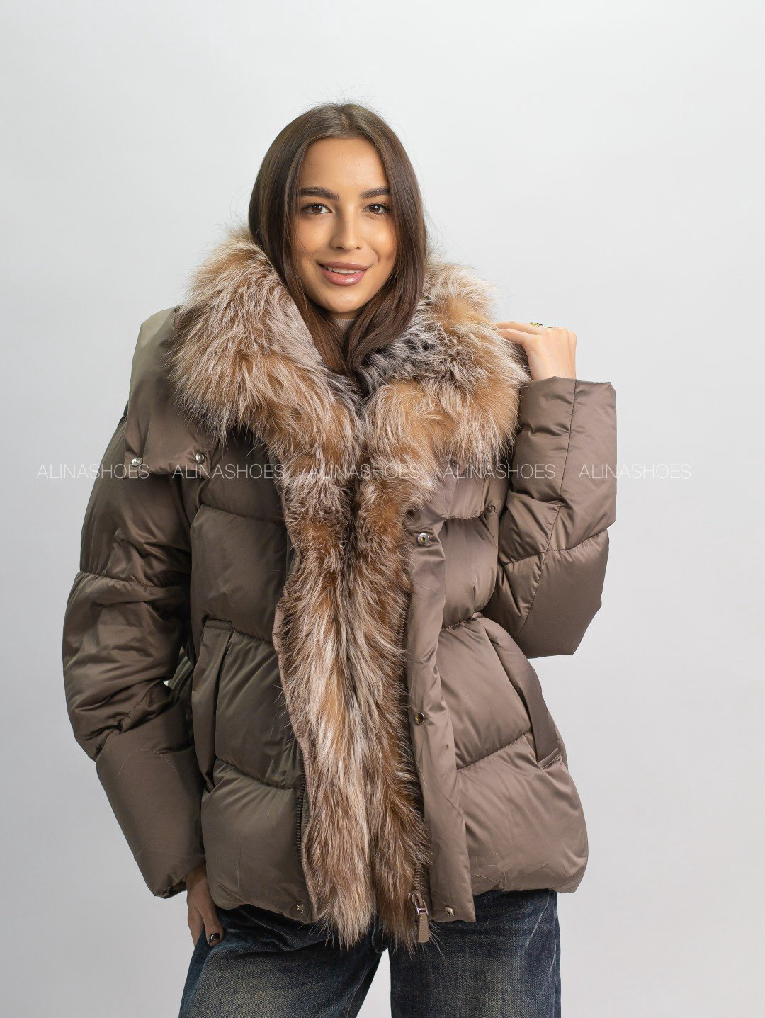 Пуховик alinashoes коричневый купить,NaN