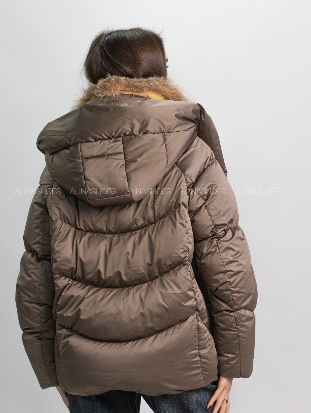 Пуховик alinashoes коричневый купить,NaN