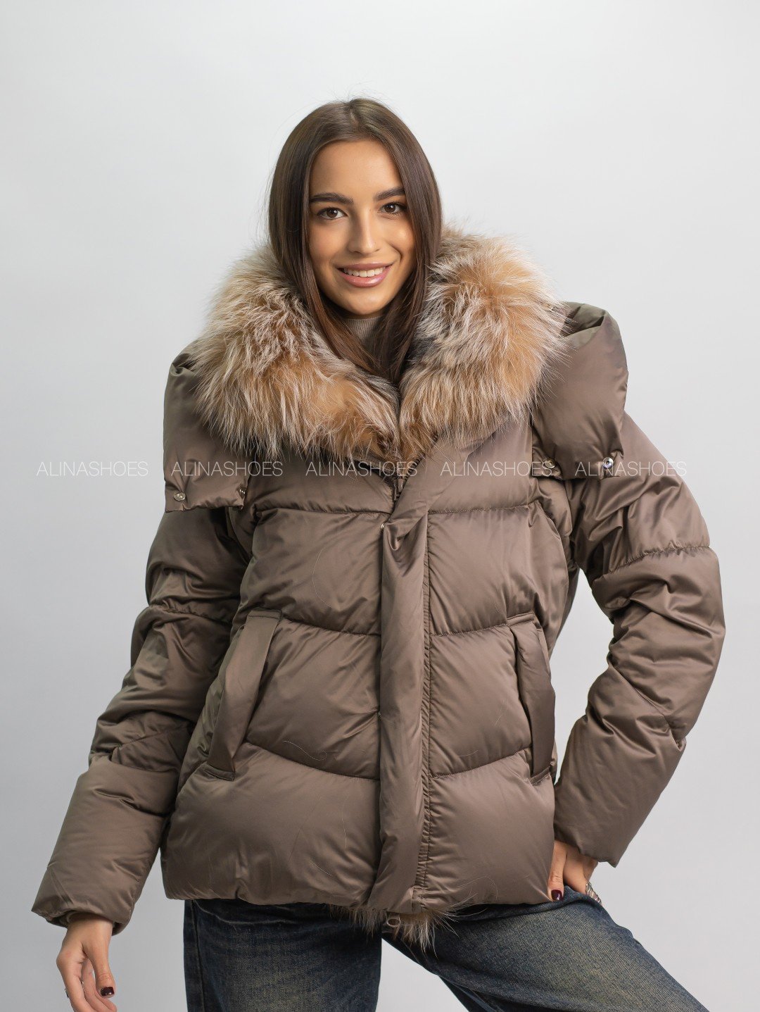 Пуховик alinashoes коричневый купить,NaN