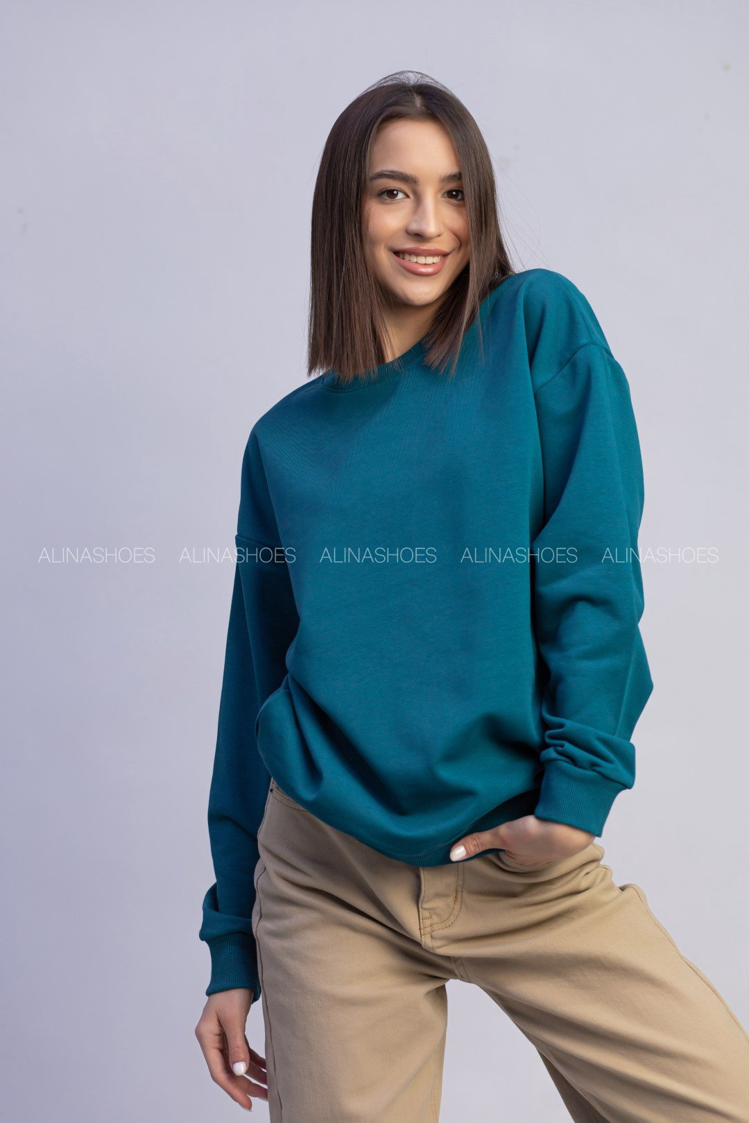 Свитшот alinashoes без принта темно-зеленый 2XL купить,NaN