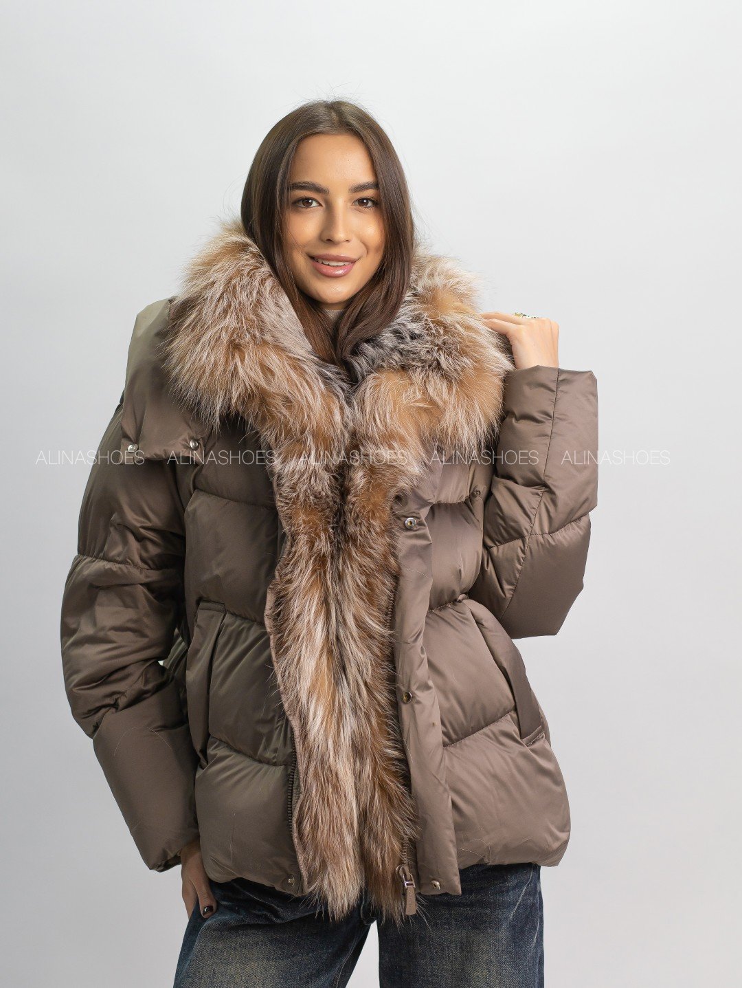 Пуховик alinashoes коричневый купить,NaN
