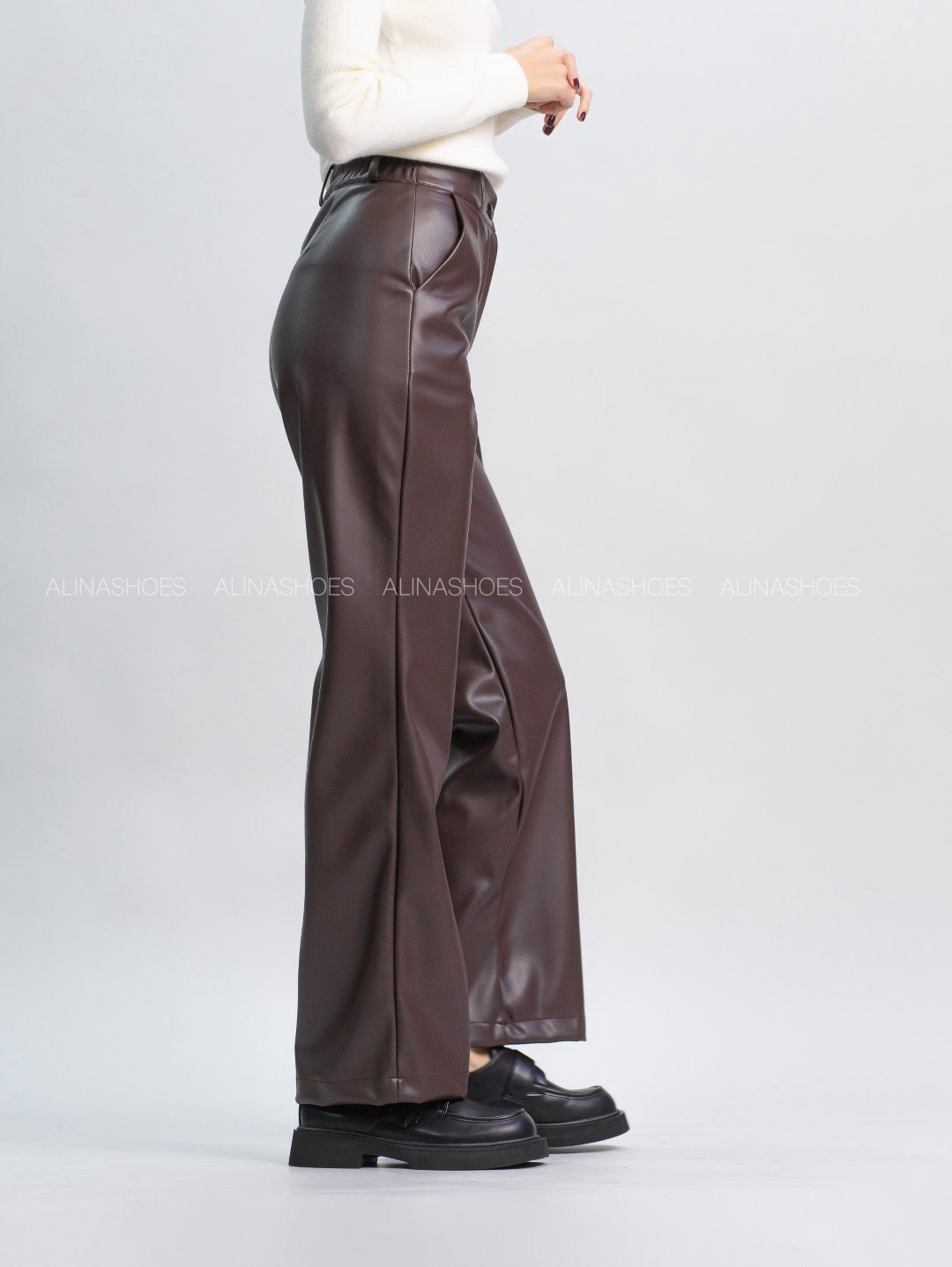 Кожаные брюки alinashoes коричневый купить,NaN