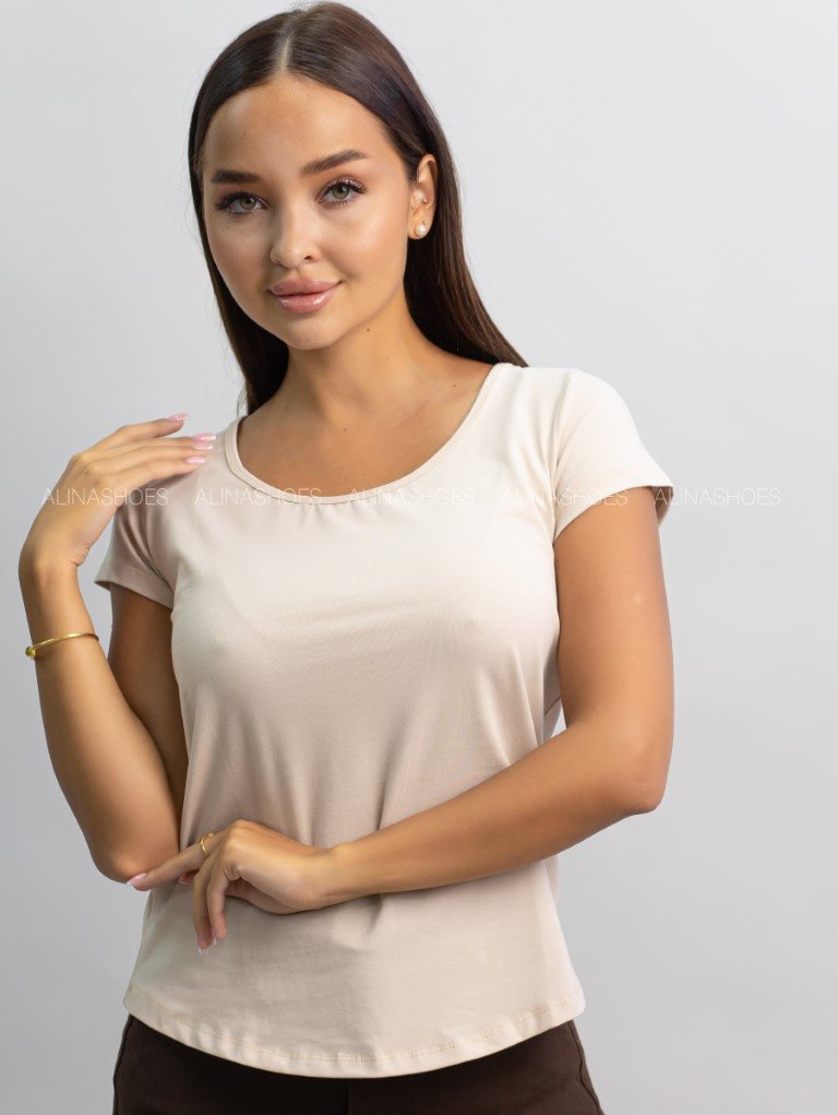 Футболка alinashoes без принта бежевая S купить,NaN
