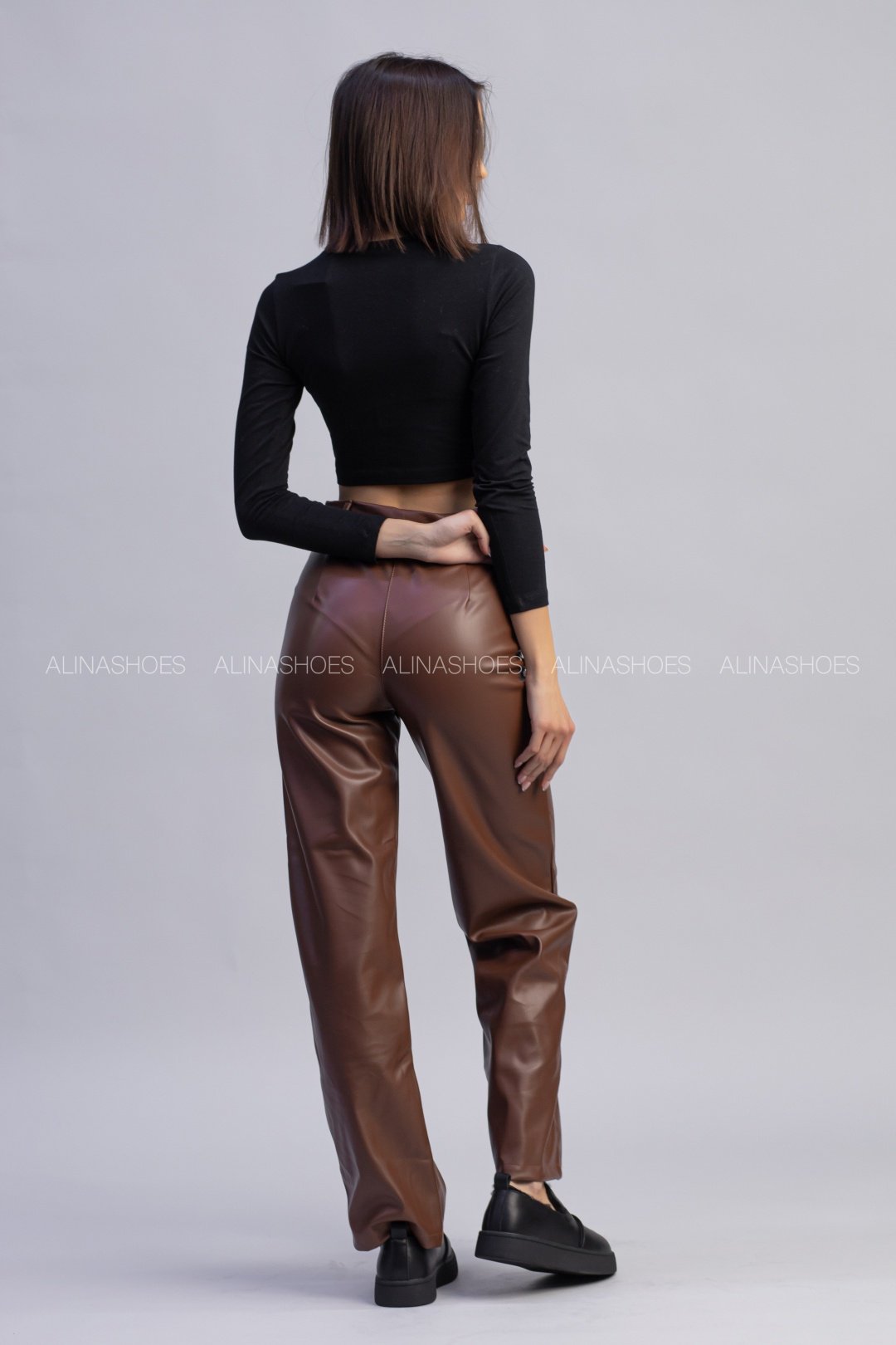 Кожаные брюки alinashoes коричневый купить,NaN