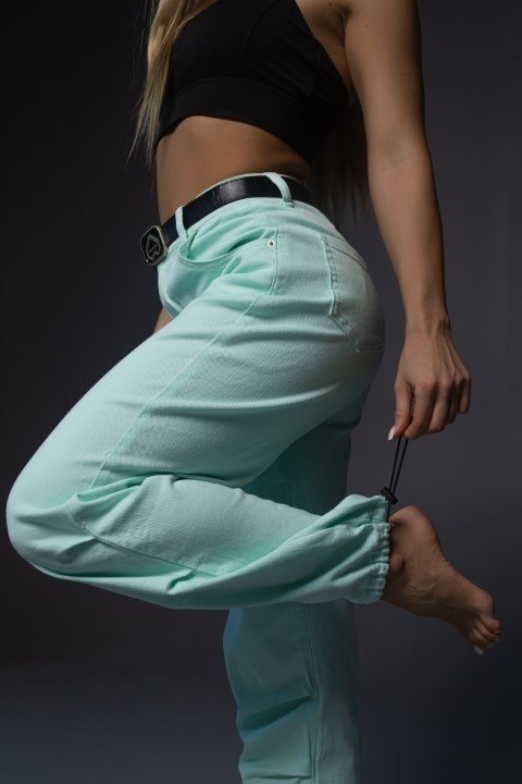 Джинсы прямые alinashoes бирюзовый купить,NaN