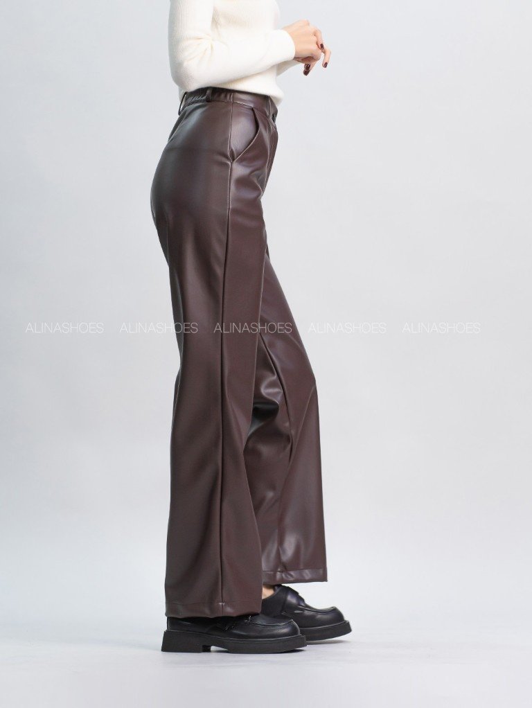 Кожаные брюки alinashoes коричневый купить,NaN