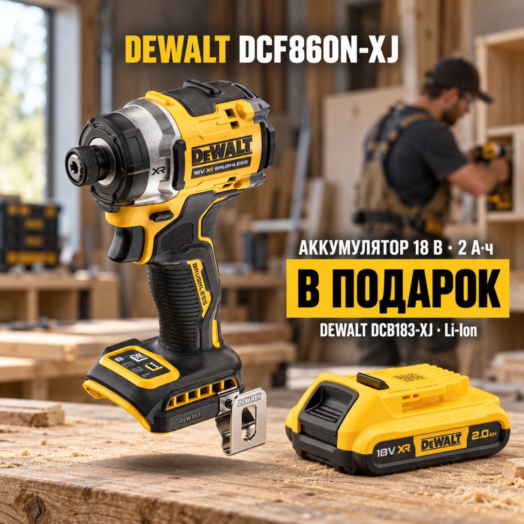 Шуруповерт DeWALT DCF860N-XJ + аккумулятор в подарок 18 B/2.0 Ah DCB183-XJ купить,160730