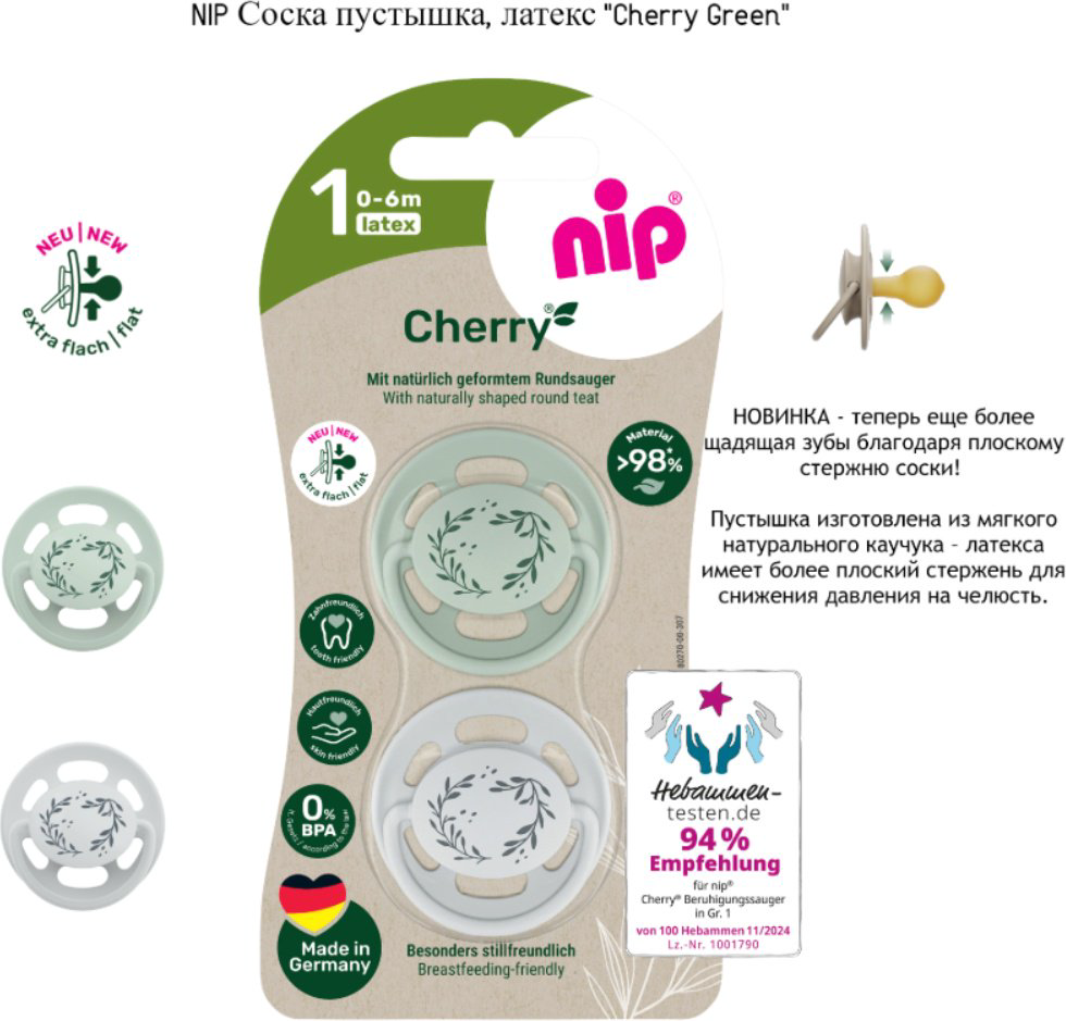 Пустышка NIP Cherry Green 1391032-3, 2 шт, серый купить,NaN