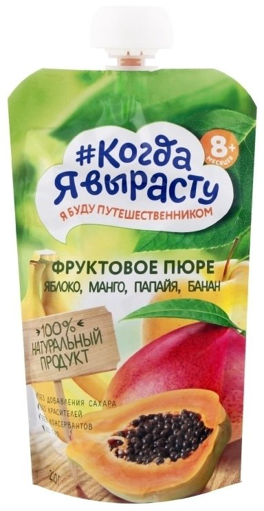 Детское пюре Когда я вырасту манго, яблоко, банан, папайя 220 г, с 8 месяцев купить,NaN