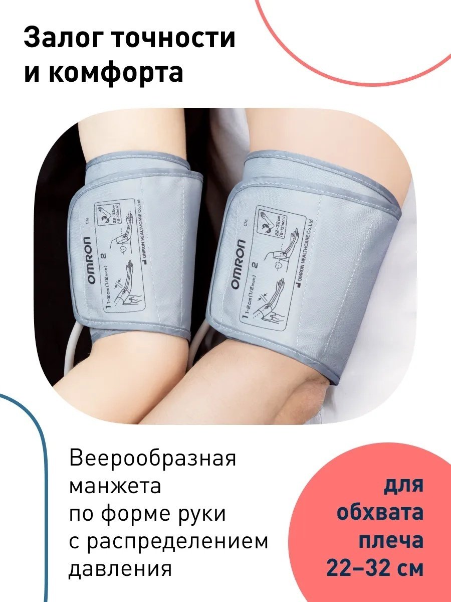 Тонометр автоматический Omron M2 Basic ARU с адаптером питания и веерообразной манжетой 22-32см