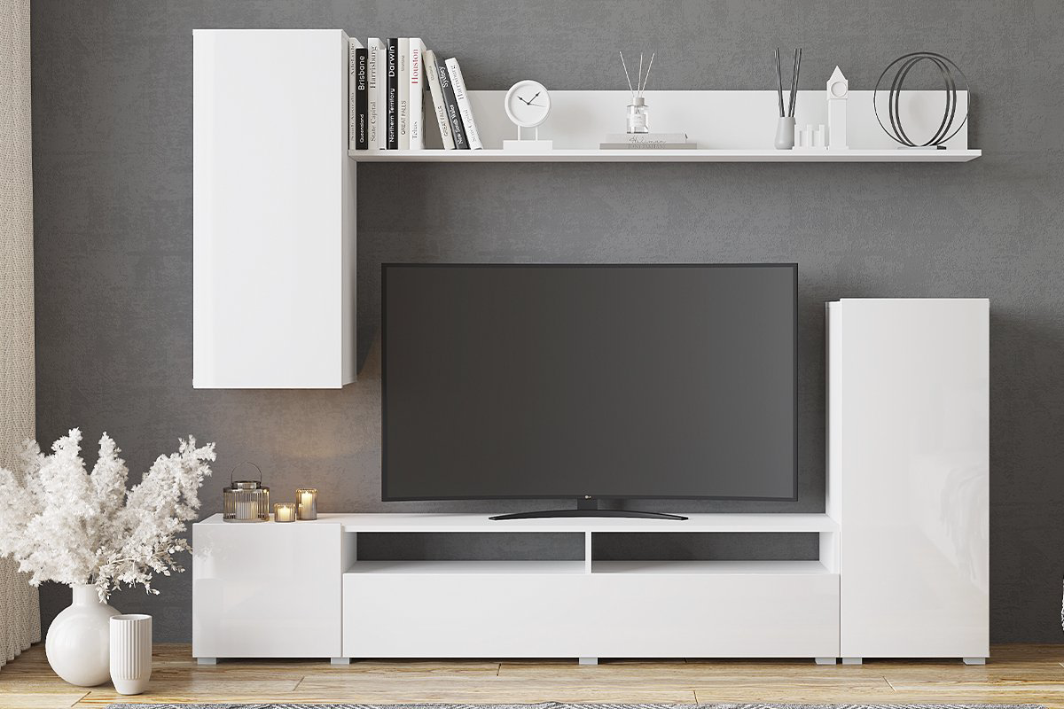 Стенка для гостиной Горизонт Лира белый глянец - ForteMarket Стенка для гостиной Горизонт Лира белый глянец купить,48700