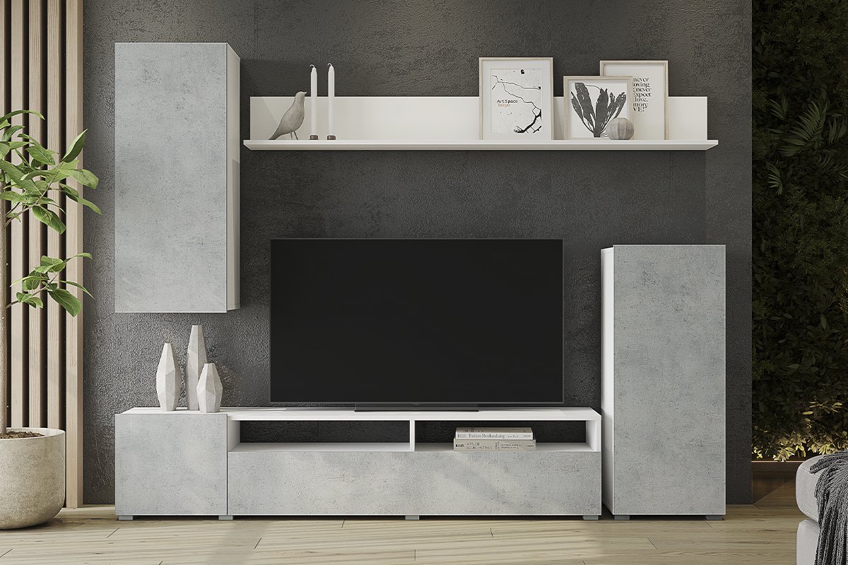 Стенка для гостиной Горизонт Лира белый/бетон купить,59990