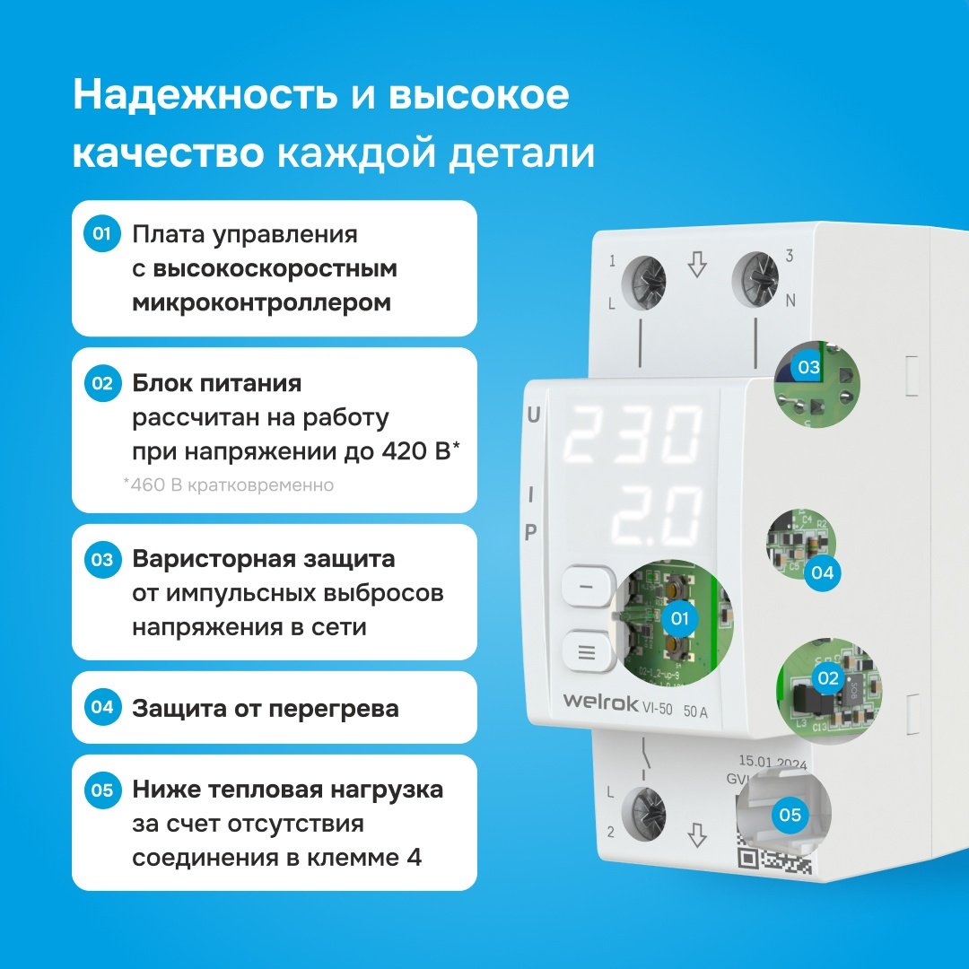 WELROK реле контроля напряжения 51500000 W AC 220 В 50 А, кол-во фаз : 1 купить,25104
