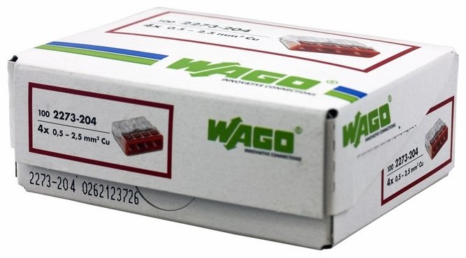 Клемма Набор клемм WAGO 2273-204 Экспресс-клемма 4-проводная до 2,5 мм², (100 шт./уп.) 07-5133 от 0.5 до 2.5 кв.мм, 100 шт