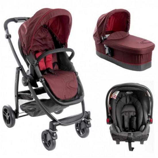 Коляска 3в1 Graco Evo Trio Bitter Chocolate Fiery Red  купить,NaN