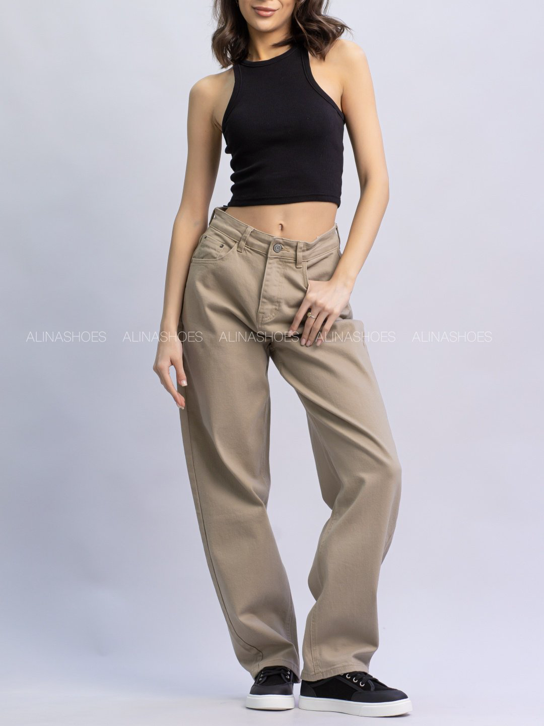 Джинсы багги alinashoes бежевый купить,NaN