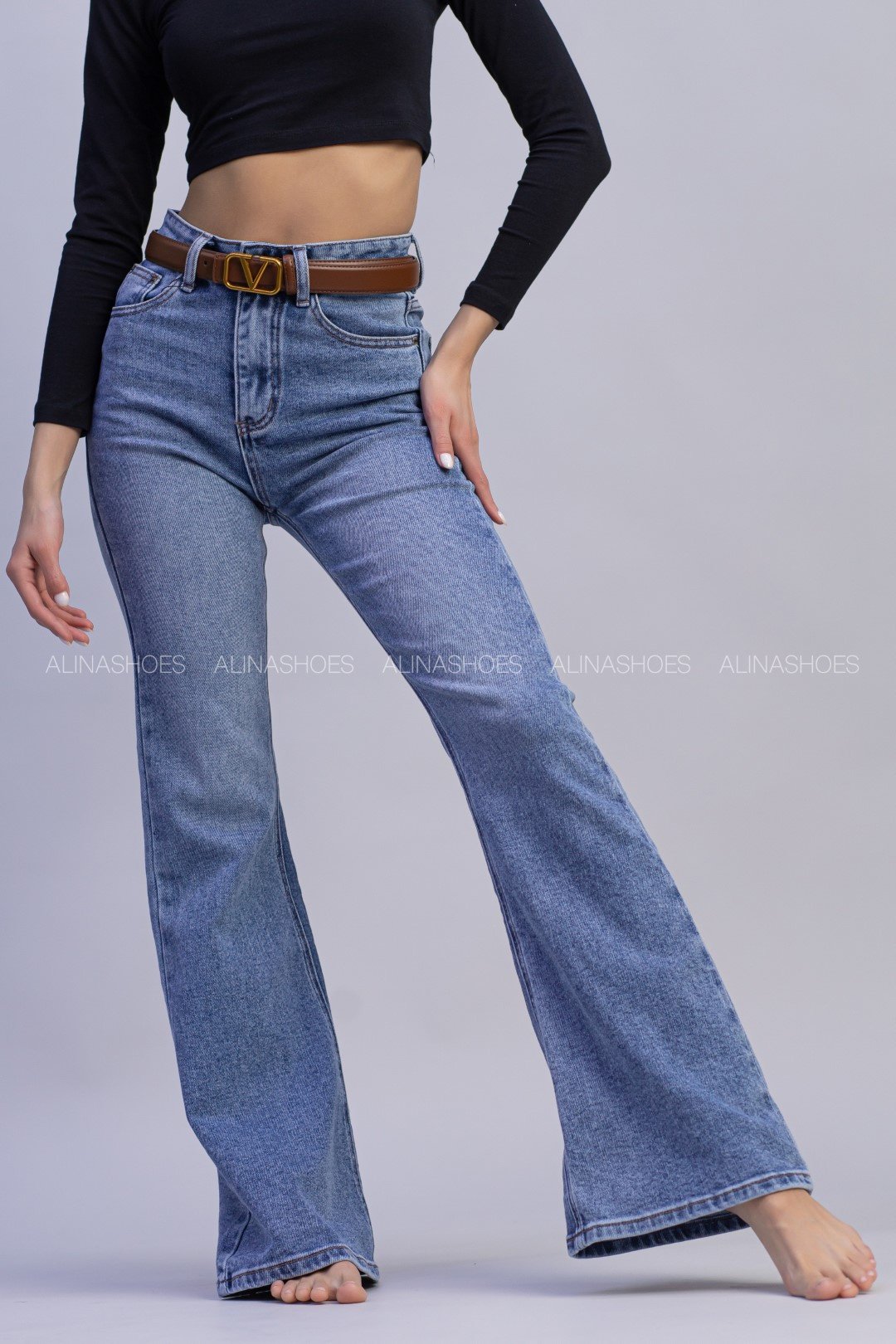 Джинсы клеш alinashoes синий купить,NaN
