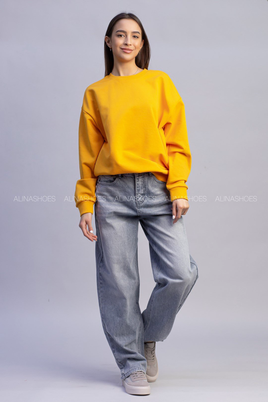 Свитшот alinashoes без принта желтый 3XL купить,NaN
