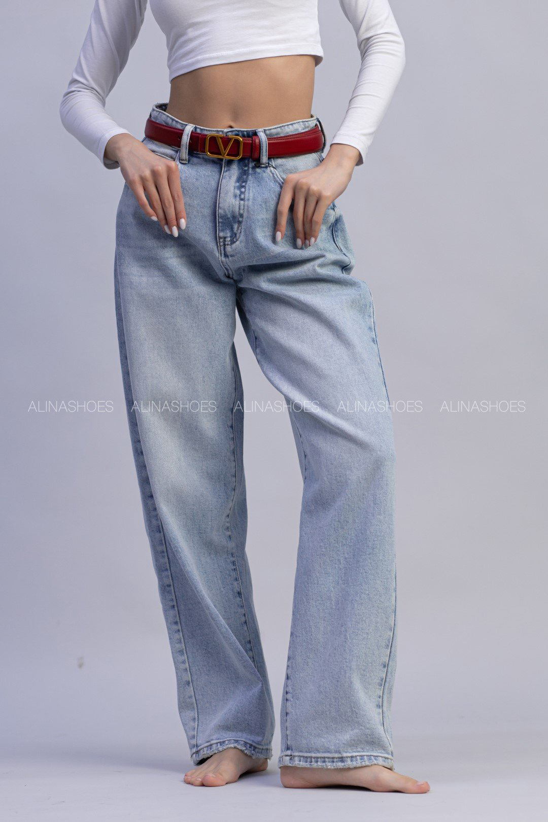 Джинсы багги alinashoes голубой купить,NaN