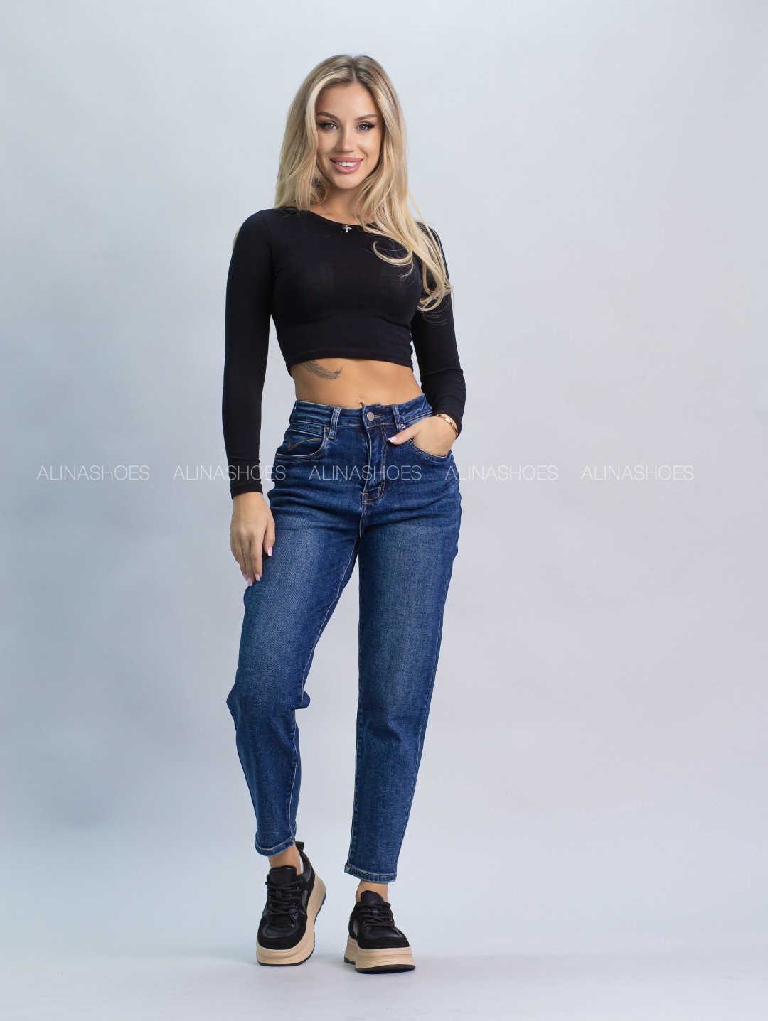 Джинсы джинсы-мом alinashoes синий купить,NaN