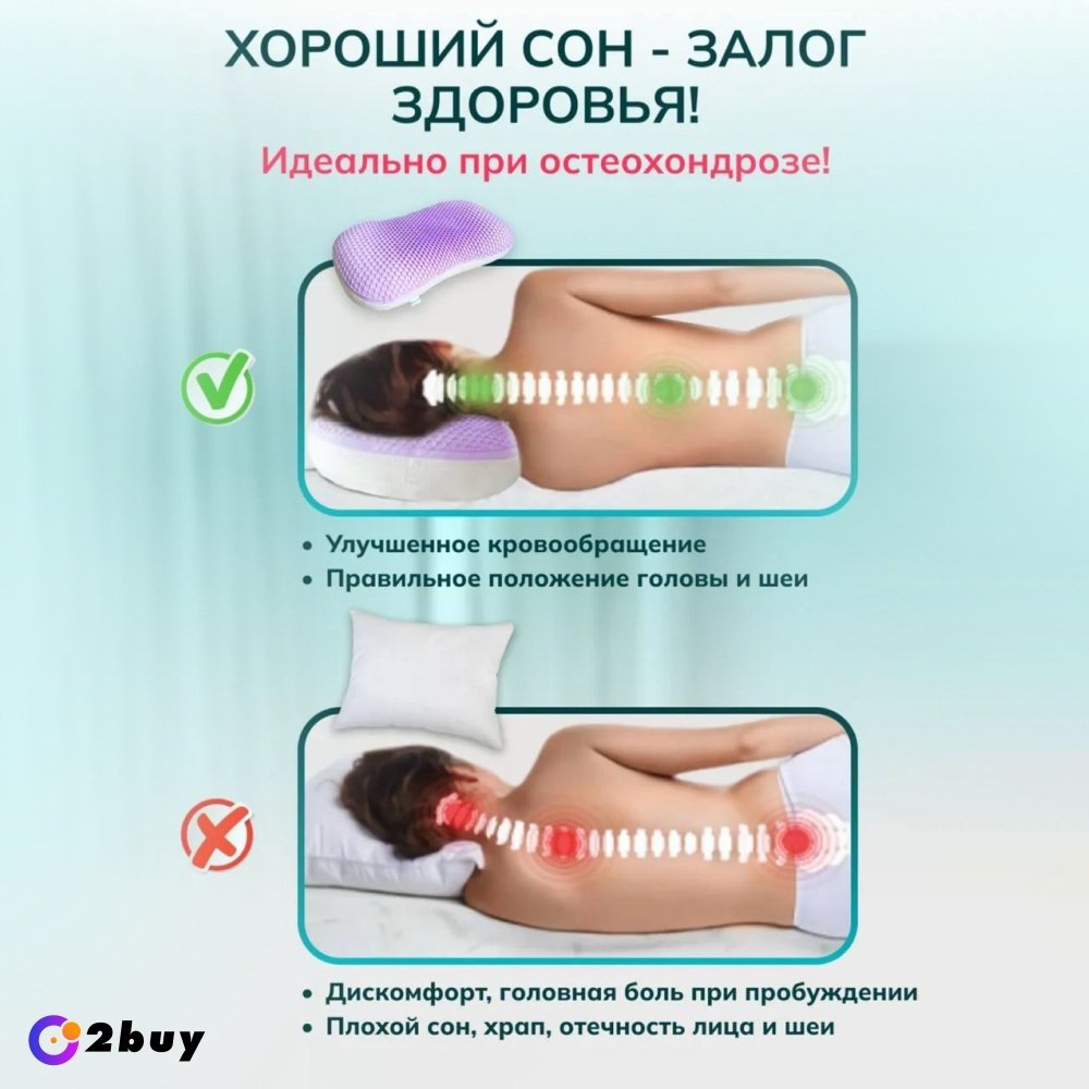 Ортопедическая подушка 2buy.kz 40x65 см, полиуретан