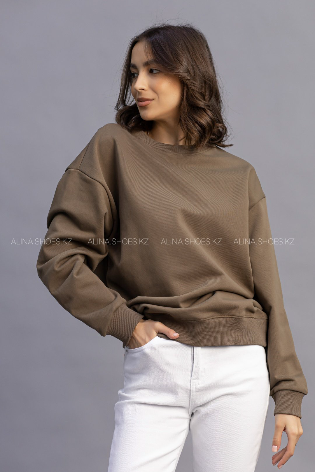 Свитшот alinashoes без принта хаки 3XL купить,NaN
